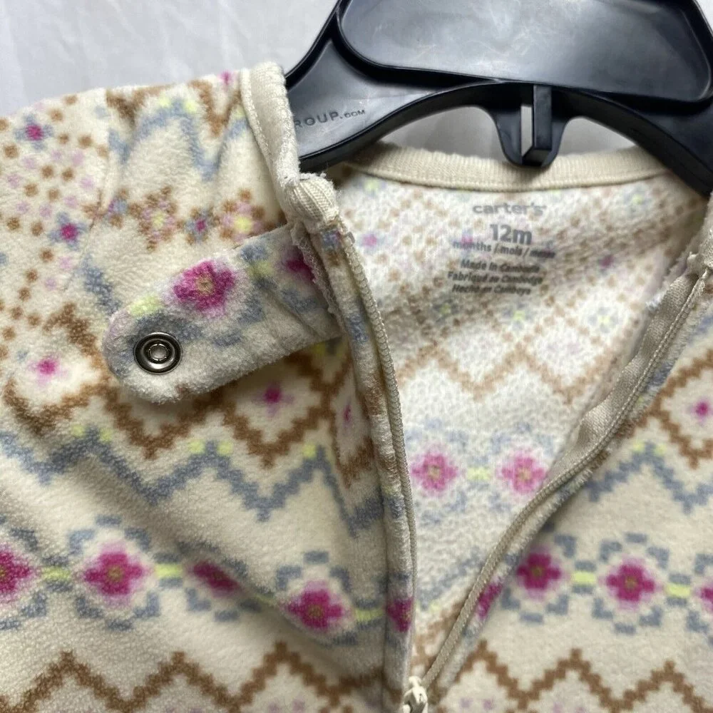 CARTER'S Long Sleeve Bodysuit Sleep And Play Girls12 Month Cream Full Zip/Snap